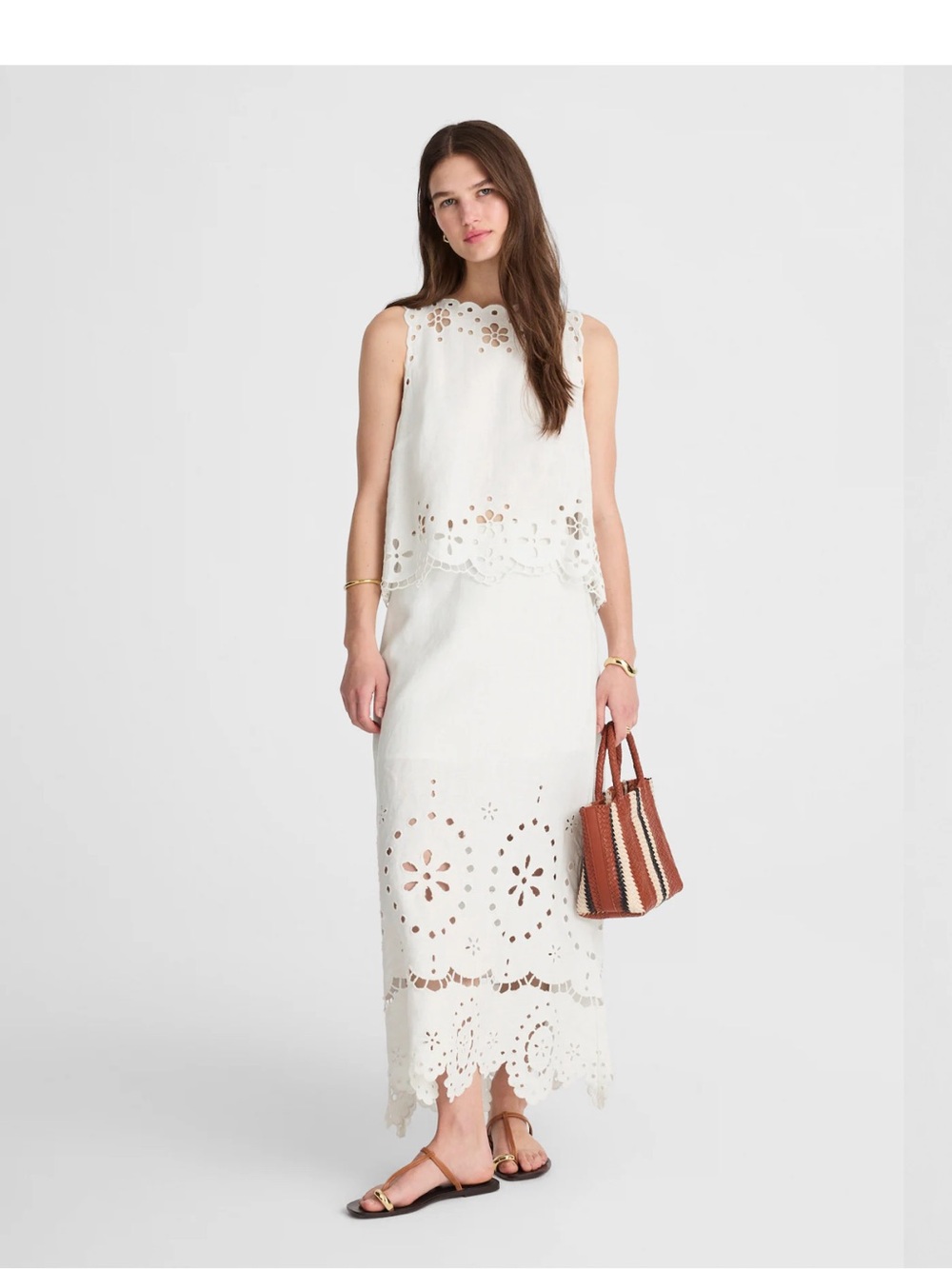 Madewell Embroidered Linen Eyelet High-Low Tank Medium - Picture 2 of 12